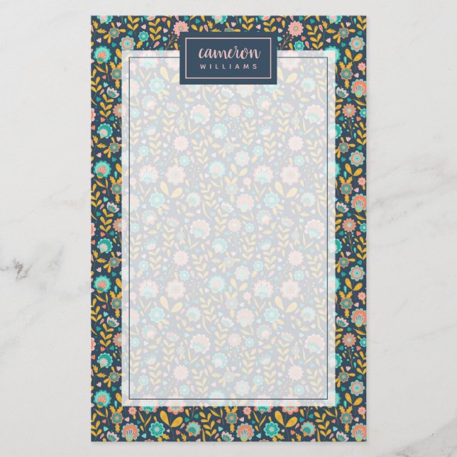 Name hinzufügen| Folkkunst - Blume Briefpapier (Vorderseite)