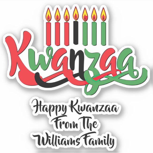 Name hinzufügen, glücklich Kwanzaa, sieben Kerzen  Aufkleber (Vorderseite)