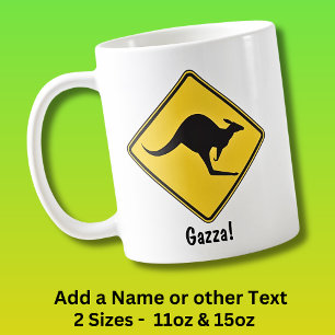 Name hinzufügen, Kangaroo Road Schild Gelb Schwarz Kaffeetasse