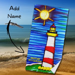 Name hinzufügen, Leuchtturm in der Sonne, Rot Gelb Strandtuch<br><div class="desc">Leuchtturm in der Sonne,  Strandtuch - Sehen Sie mehr große Badetücher in meinem Geschäft.</div>