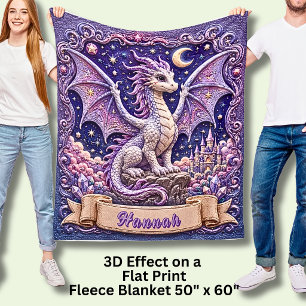 Name hinzufügen, Lila Drache mit Schloss & Mond  Fleecedecke