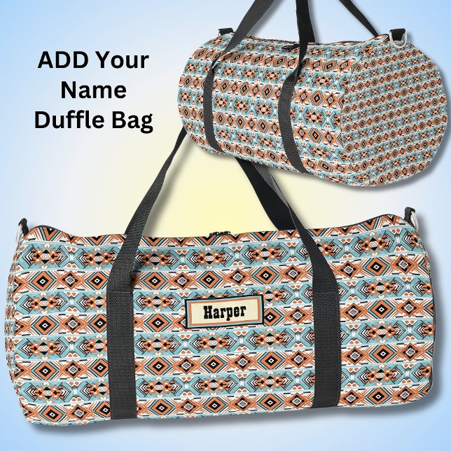 Name hinzufügen, Orange Aqua Cream Geometric Weste Duffle Bag (Von Creator hochgeladen)