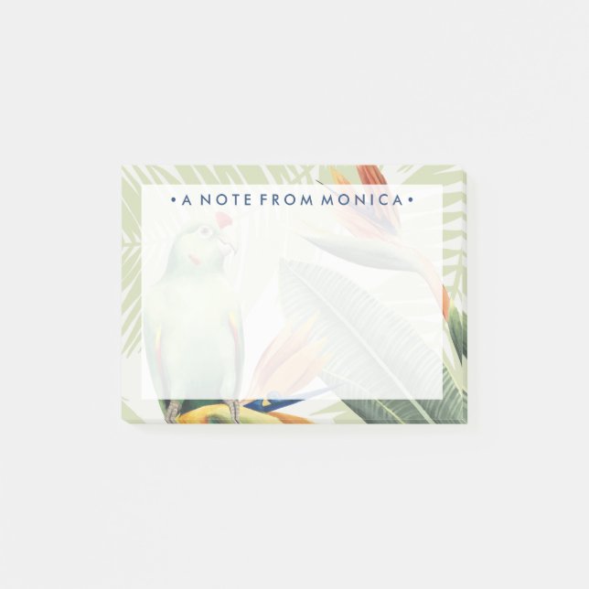 Name hinzufügen| Palm - Blätter mit grünen Vogelar Post-it Klebezettel (Vorderseite)