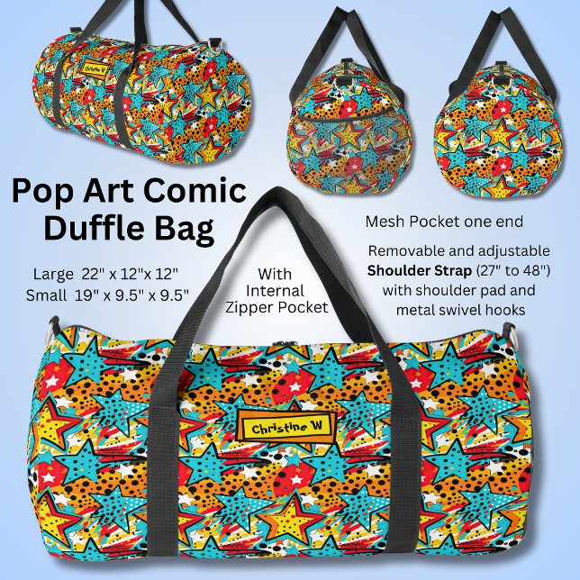 Name hinzufügen, Retro Comic Pop Art Duffle Bag (Von Creator hochgeladen)