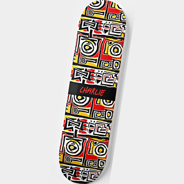 Name hinzufügen, Rot-Gelb-Schwarz Abstrakt Skateboard (Von Creator hochgeladen)