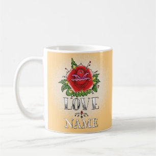 Name hinzufügen Rote Rose Tattoo-LIEBE ändern Kaffeetasse