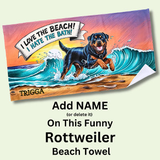 Name hinzufügen, Rottweiler-Hund, der in Wellen lä Strandtuch