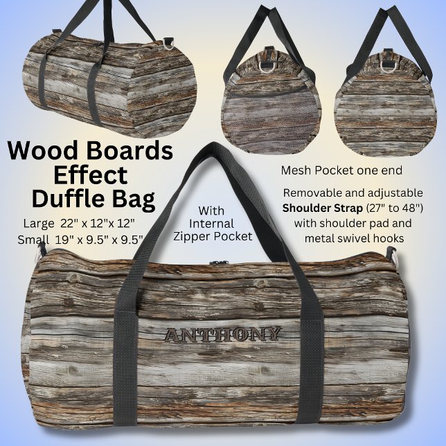 Name hinzufügen, rustikales Holz Duffle Bag (Von Creator hochgeladen)