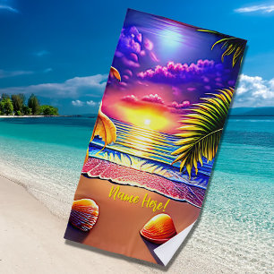 Name hinzufügen, Stylischer Sonnenuntergang mit Mu Strandtuch