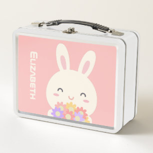 Name hinzufügen  Sweet Little Bunny & Blume Pink Metall Brotdose