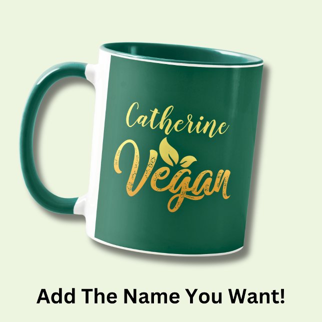 Name hinzufügen, Vegane Word-Gelbe Goldtypografie  Tasse (Von Creator hochgeladen)