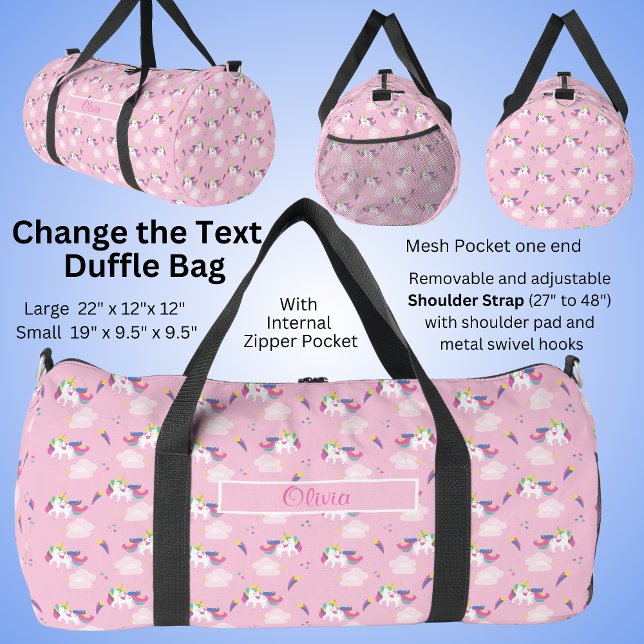 Name hinzufügen, Weichzeichnen Hübsch rosa Einhorn Duffle Bag (Von Creator hochgeladen)