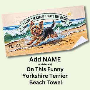 Name hinzufügen, Yorkshire Terrier, der in den Wel Strandtuch