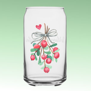 Name, Holiday Watercolor Mistelzweig & Beeren 16oz Dosenglas