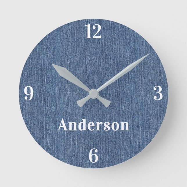 Name || Home Office Classic Blue Denim Print 8-in Runde Wanduhr (Vorderseite)