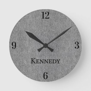 Name Home Office Classic Grauer Denim Druck 8-i Runde Wanduhr