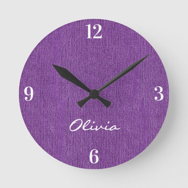 Name || Home Office Pretty Purple Denim Print 8-in Runde Wanduhr (Vorderseite)