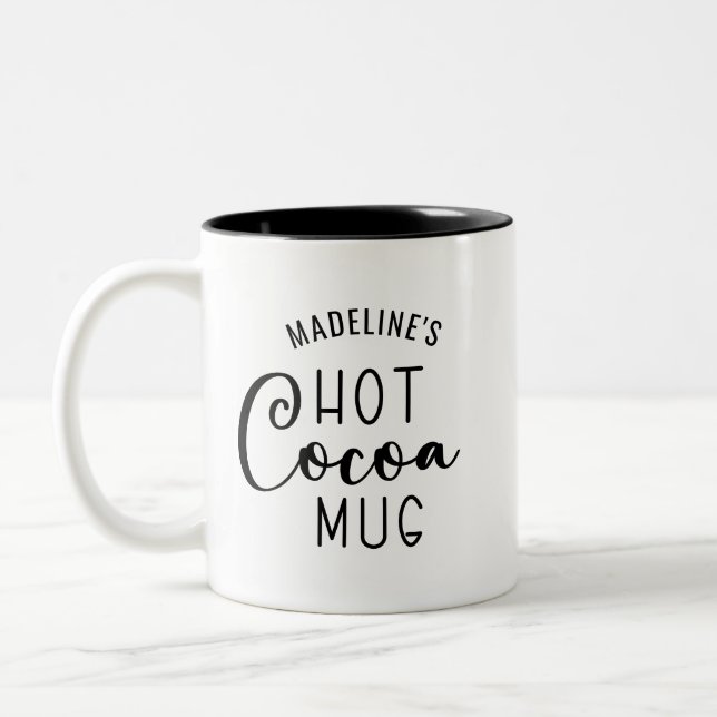 Name Hot Cocoa Script Zwei-Tone-Kaffee-Tasse Zweifarbige Tasse (Links)