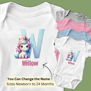 Name Hübsch rosa Niedlicher Buchstabe W Unicorn än Baby Strampler