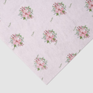 Name, Hübsches Rosa Weihnachtsstern-Muster Seidenpapier