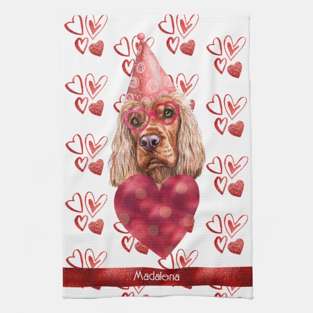 Name Hund Lover Valentine Geschenk Cocker Spaniel Geschirrtuch (Vertikal)