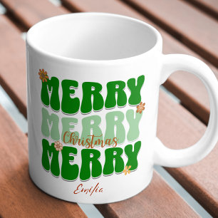 Name im Retro-Groovy-Stil der 1960er Jahre in Grün Tasse
