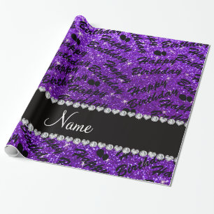 Name Indigo lila Glitzer Glückliche Geburtstagsbal Geschenkpapier