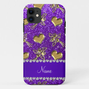 Name indigo lila Glitzer Gold Rose Herzen Case-Mate iPhone Hülle