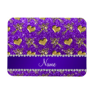 Name indigo lila Glitzer Gold Rose Herzen Magnet