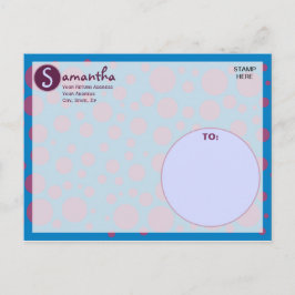 Name Initial Blue Lila Polka Dots Moons Circles Postkarte