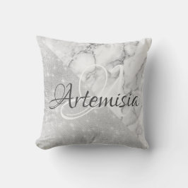 Name Initial Gray Marble Spark Geometry White Kissen