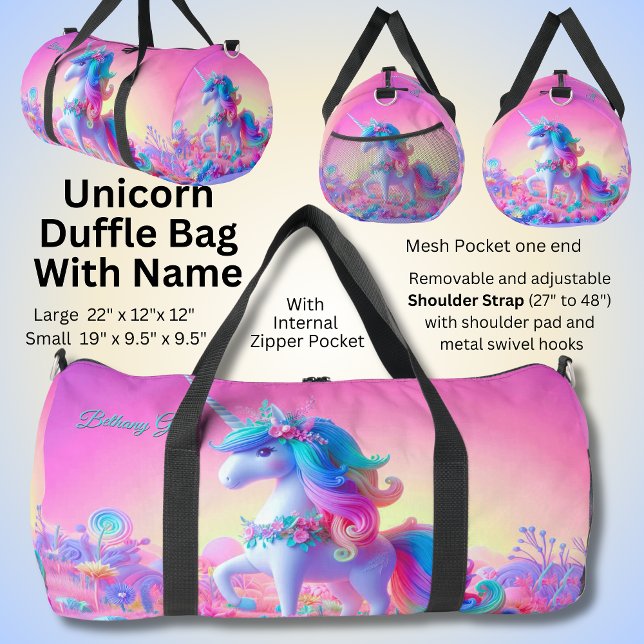 Name Initial, Rosa & Aqua Unicorn hinzufügen Duffle Bag (Von Creator hochgeladen)