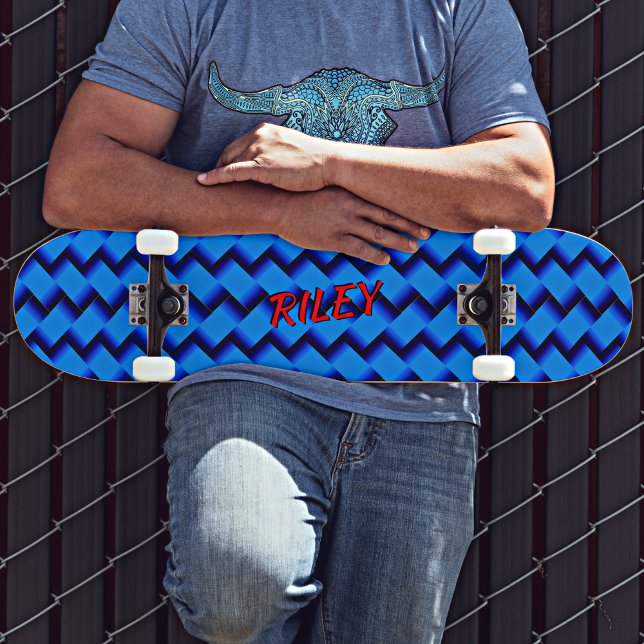 Name Initialen hinzufügen, blaues Woven Hash Muste Skateboard (Von Creator hochgeladen)