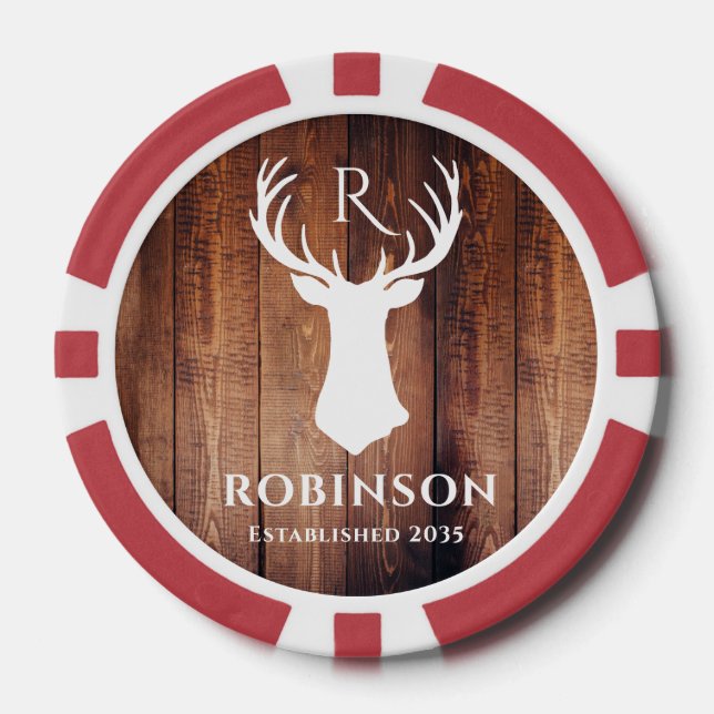 Name Initialen Monogram Rustikal Hirschgeweih Einf Pokerchips (Vorderseite)