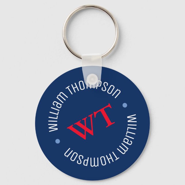 Name Initialen Monogramm auf blau Schlüsselanhänger (Vorderseite)