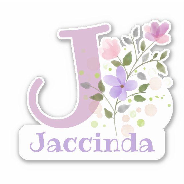 Name Jaccinda plus Initial mit Blumendesign Aufkleber (Vorderseite)
