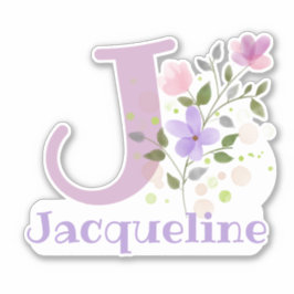 Name Jacqueline & Initial mit Blumendesign Aufkleber