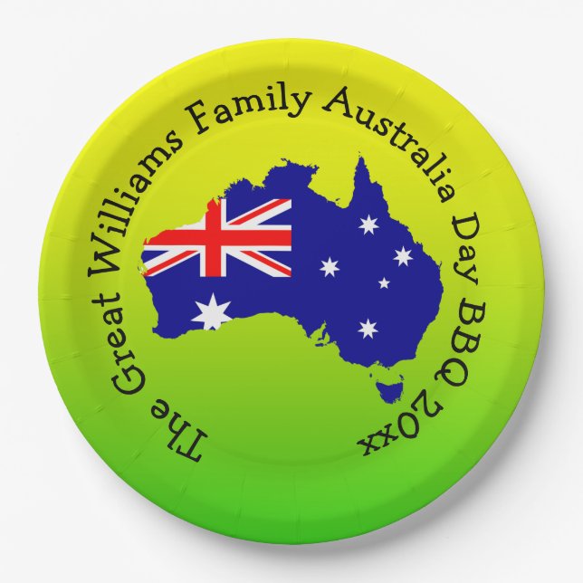Name Jahr Australien Tag GRILLEN 9" Pappteller (Vorderseite)