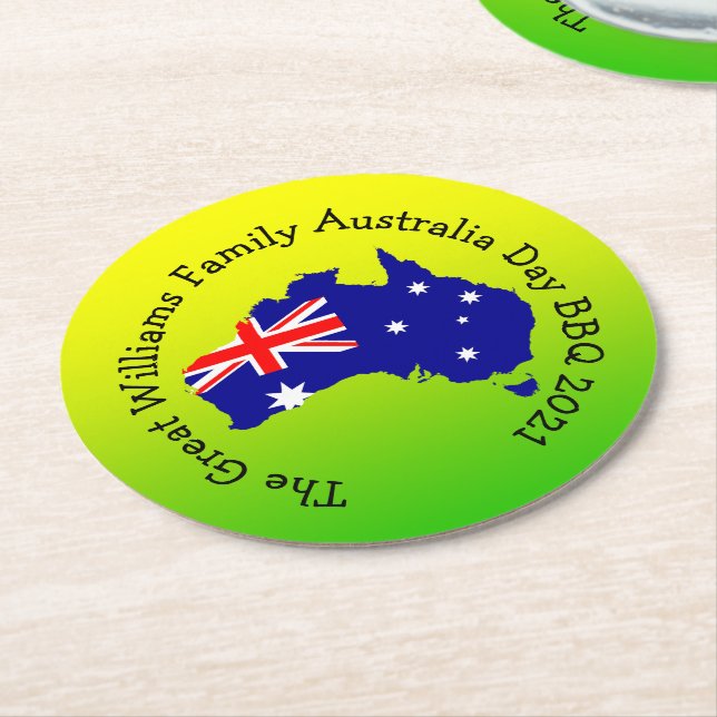 Name Jahr Australien Tag GRILLEN hinzufügen Runder Pappuntersetzer (Angewinkelt)