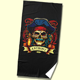 Name Jahr hinzufügen, Pirate Skull Face Blue Hat a Strandtuch