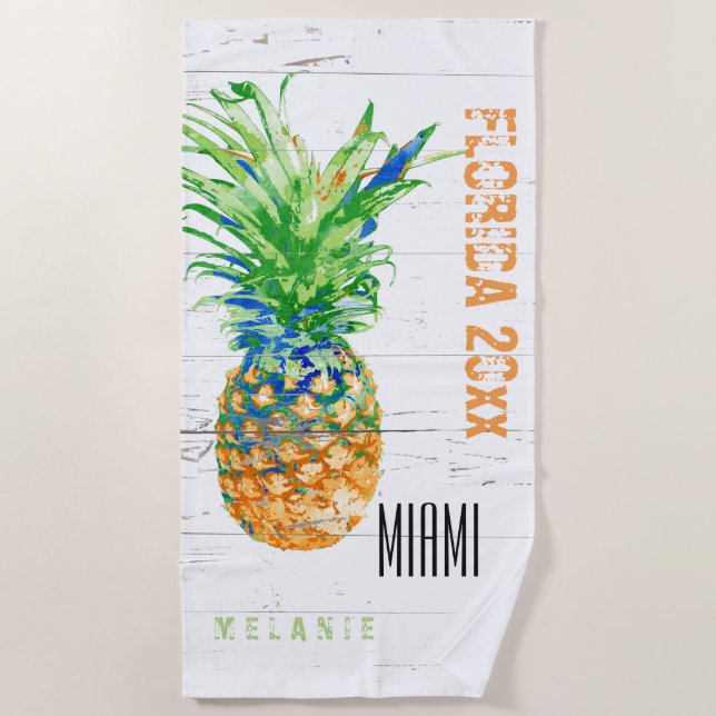 Name, Jahr und Standort der Ananas Strandtuch (Vorderseite)