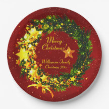 Name Jahr Weihnachten 20xx Gold Wreath auf Red