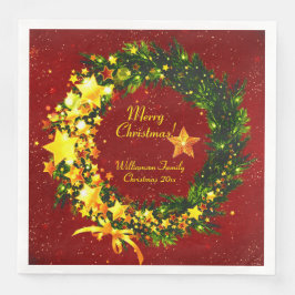Name Jahr Weihnachten 20xx Gold Wreath auf Red Serviette