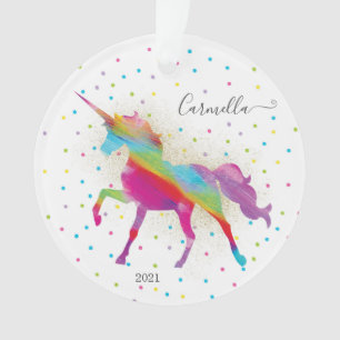 Name & Jahr zu Rainbow Gold Glitzer Unicorn hinzuf Ornament