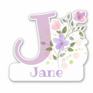 Name Jane plus Initiale mit Blumendesign Aufkleber