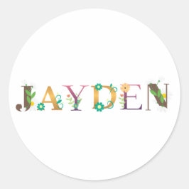 Name JAYDEN Kunst mit Blume bestickt Runder Aufkleber