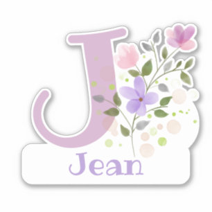 Name Jean plus Initiale mit Blumendesign Aufkleber
