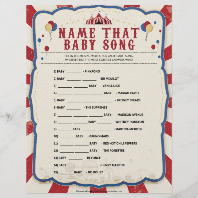 Name jenes Baby Song [Circus Theme] Briefbogen (Vorderseite)