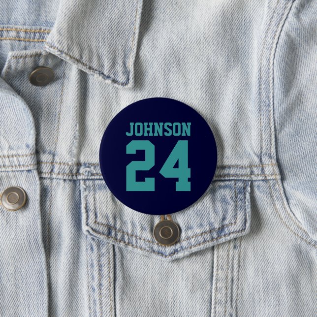 Name Jersey, Navy und Aquamarin Athlete Button (Beispiel)
