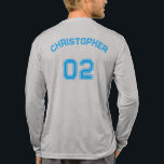 Name Jersey Number Mens Grau Long Sleeve Tri-Blend Shirt<br><div class="desc">Erstellen Sie Ihre eigenen, personalisierten, coolen stylischen hellblauen Typografie / Schriftart / Drehbuch, mit Monogramm Spielernamen Jersey Zahl Leichtathletik Grau, klassische Crew Nacken, komfortabel, vorschrumpfen tri-mischung, Superior gekämmt und Ring-Spun Jersey Baumwolle, unisex lange Ärmel Shirt T - Shirt. Geben Sie einfach Ihren Namen / Spielernamen und die Player Jersey Nummer...</div>